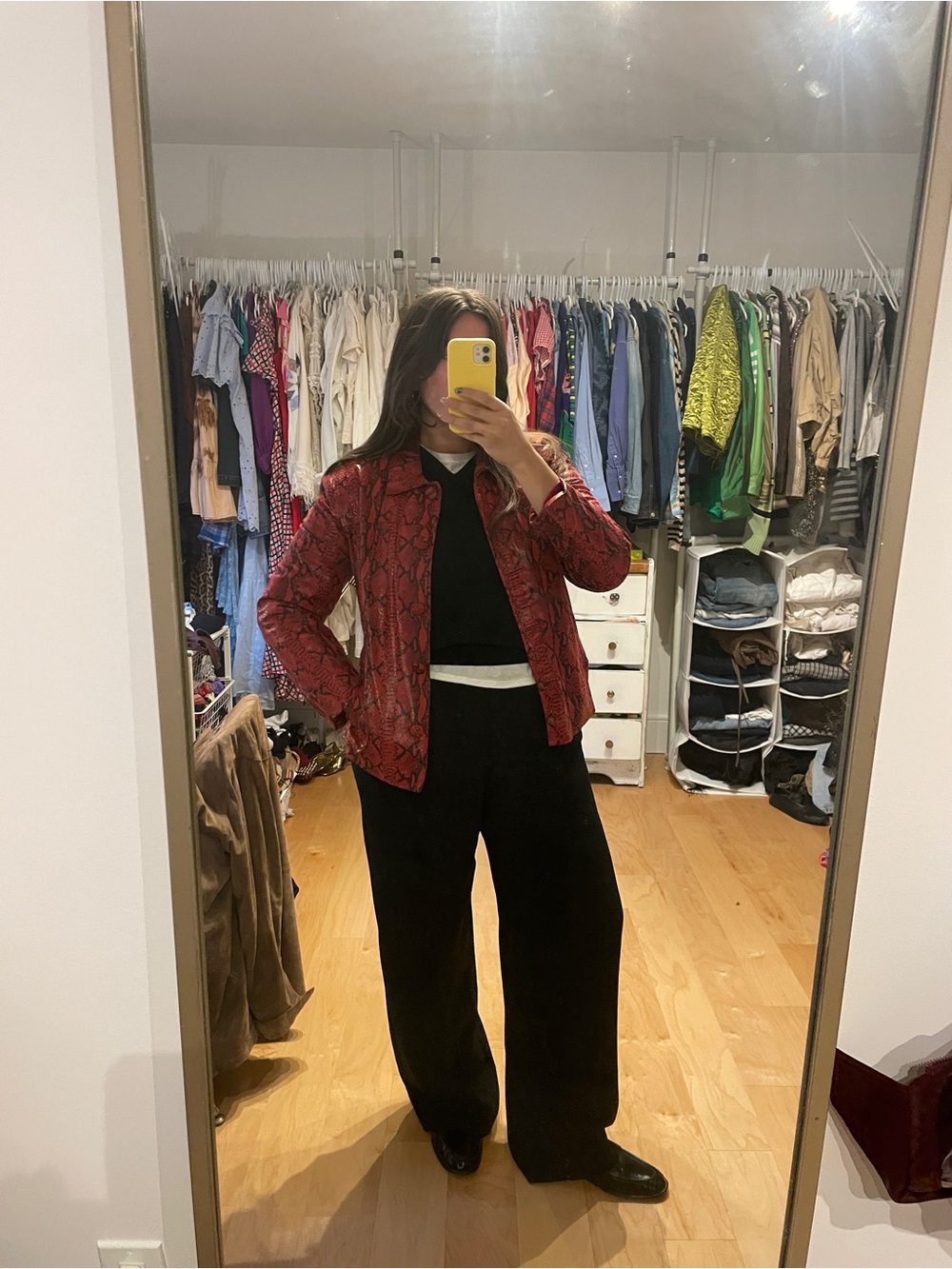Red Snake-Print Leather Jacket